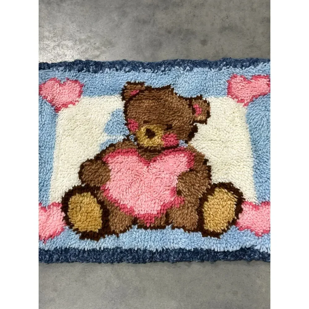 Teddy Bear and Hearts, Rug, Floor Mat, Latch Hook, Handmade, ~ 250507-WH 540